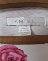chie albă Amisu cu imprimeu floral și păsări, mâneci clopot – Mărimea 36 (S)|en|Ami