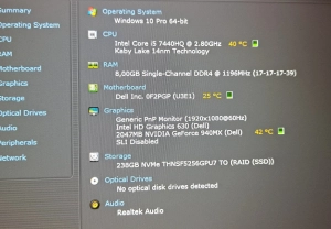  Vand laptop gaming Dell Latitude 5580--i5-7440HQ--8 GB ddr4 RAM--NVIDIA 940MX--240 GB SSD NVM