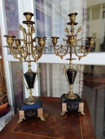 Pereche de sfesnice bronz si marmura