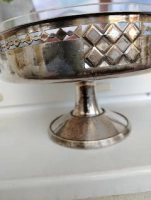 Fructiera metal argintata complet cu cosul de cristal