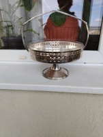 Fructiera metal argintata complet cu cosul de cristal