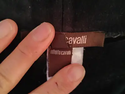 Pantaloni Roberto Cavalli XL – catifea cu paiete aurii, eleganți