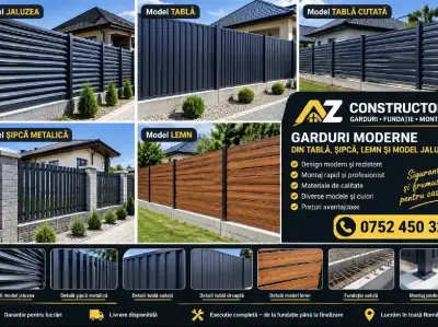 AZ Constructor – Garduri din tablă, șipcă metalică și lemn, fundații și montaj complet