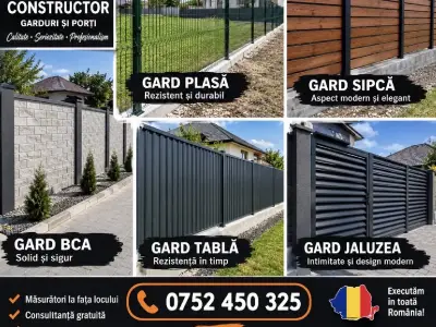 AZ Constructor - Garduri oriunde în țară  din tabla, șipcă metalică și lemn, fundații și montaj comp