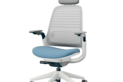 Scaun de Birou Steelcase Series 1 cu tetieră (alb/albastru)
