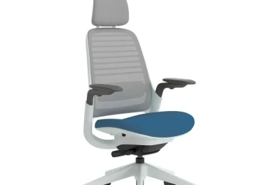 Scaun de Birou Steelcase Series 1 cu tetieră (alb/albastru)