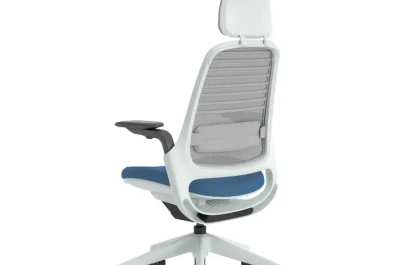 Scaun de Birou Steelcase Series 1 cu tetieră (alb/albastru)