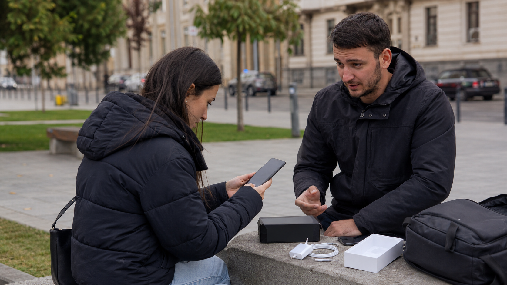 Cumpărător care verifică un produs second-hand înainte de predare în Cluj-Napoca