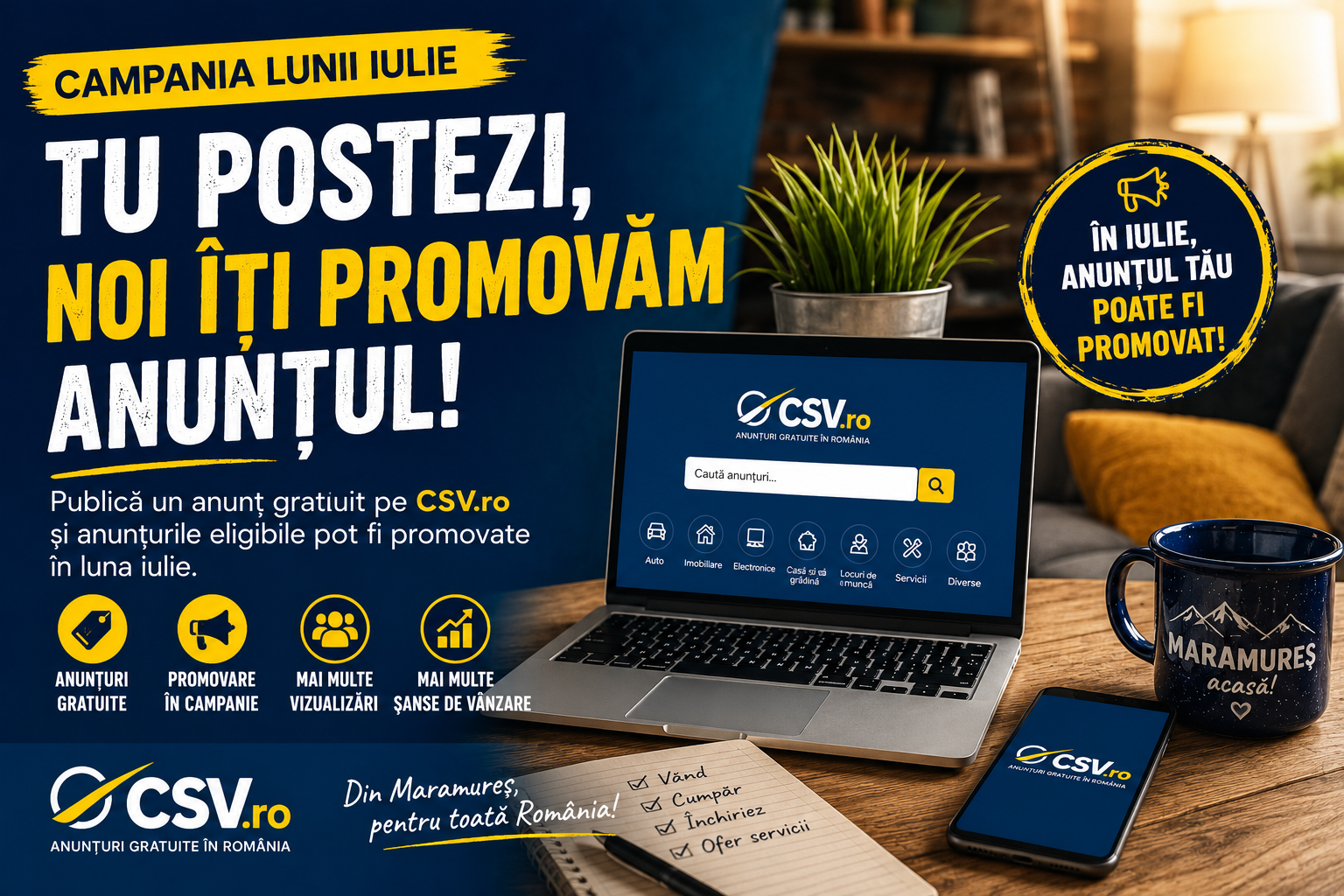 Campania CSV.ro din iulie pentru anunțuri promovate Campania CSV.ro din iulie pentru promovarea gratuită a anunțurilor