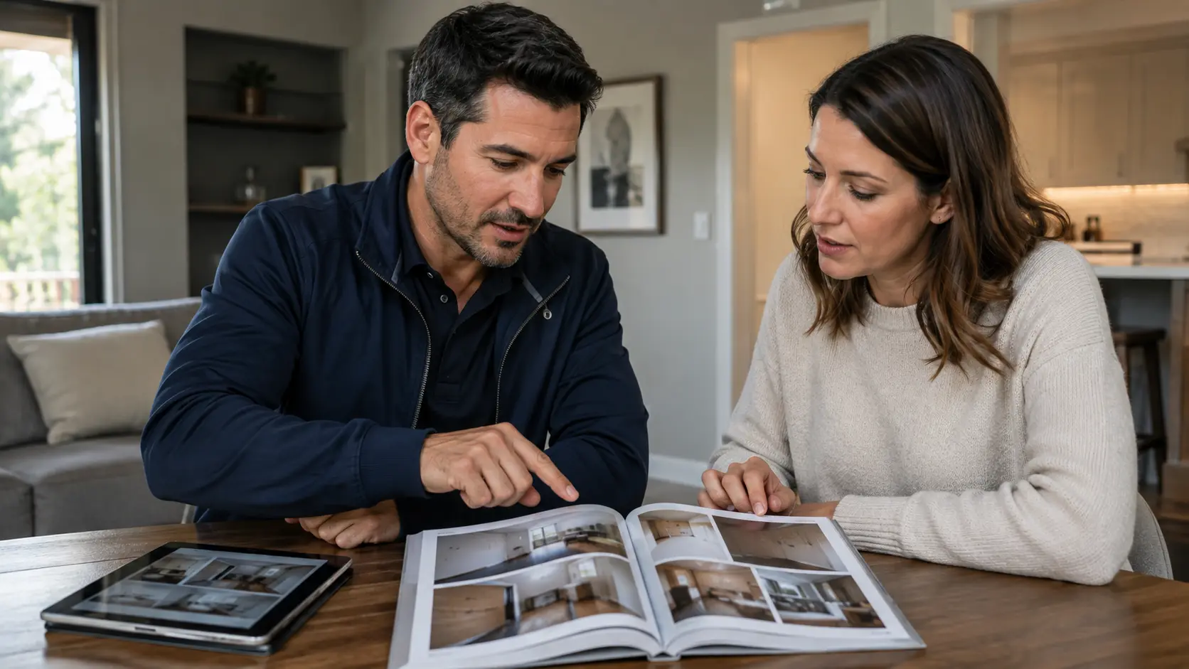 Client care analizează fotografii din portofoliul unui prestator local