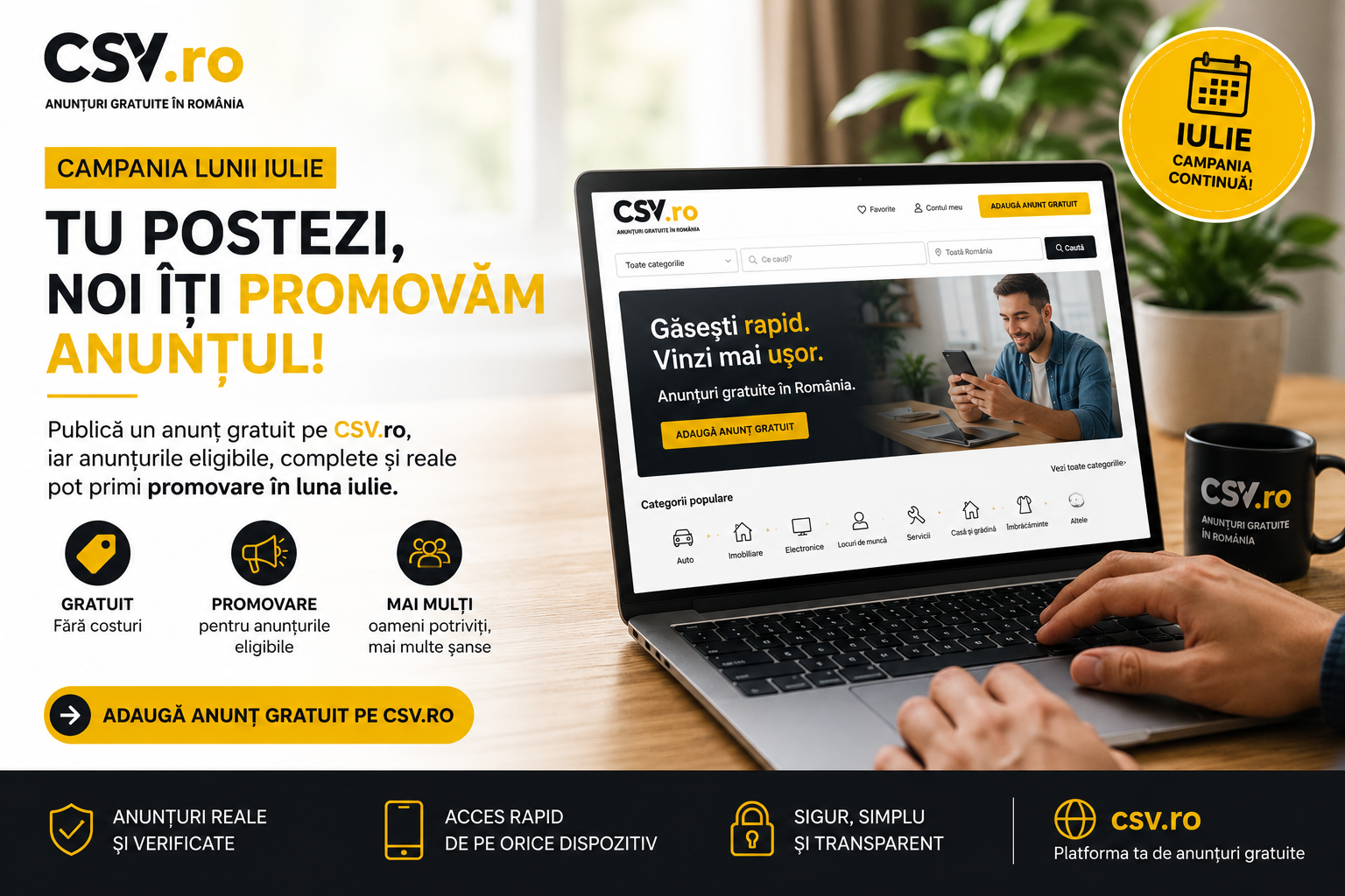 Campanie CSV.ro pentru promovarea anunțurilor gratuite în luna iulie